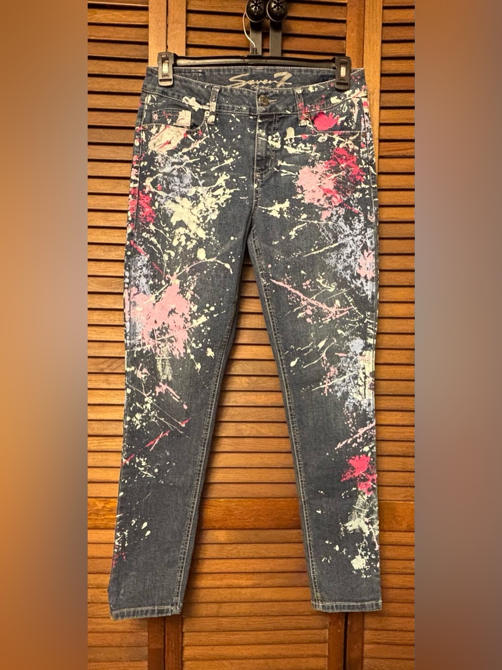 Seven7 Skinny Jeans with Abstract Paint Splatter Design